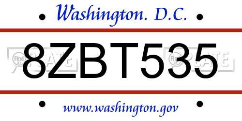 8ZBT535 District Of Columbia License Plate