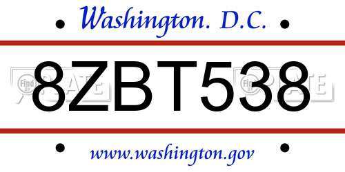 8ZBT538 District Of Columbia License Plate