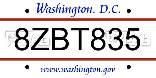 8ZBT835 District Of Columbia License Plate