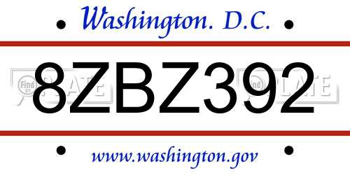8ZBZ392 District Of Columbia License Plate