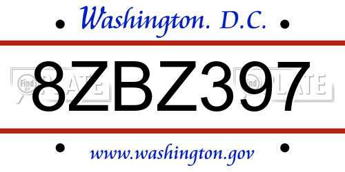 8ZBZ397 District Of Columbia License Plate