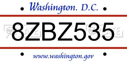8ZBZ535 District Of Columbia License Plate