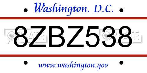 8ZBZ538 District Of Columbia License Plate