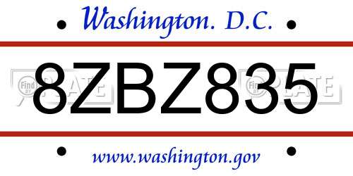 8ZBZ835 District Of Columbia License Plate