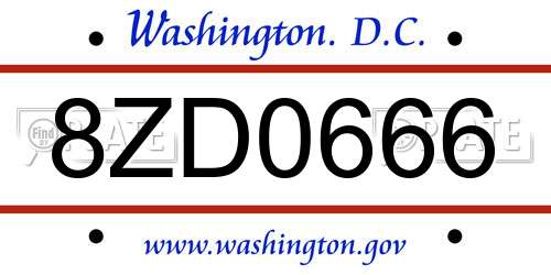 8ZD0666 District Of Columbia License Plate