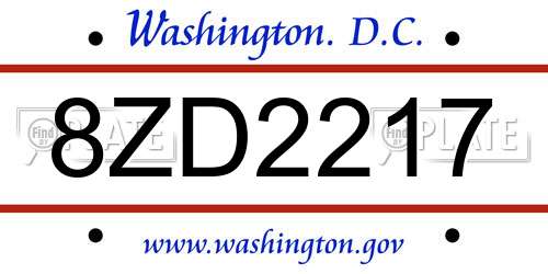 8ZD2217 District Of Columbia License Plate