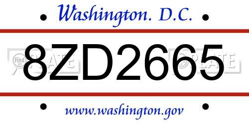 8ZD2665 District Of Columbia License Plate