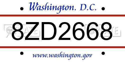 8ZD2668 District Of Columbia License Plate