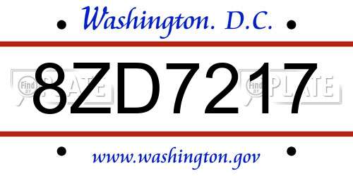 8ZD7217 District Of Columbia License Plate