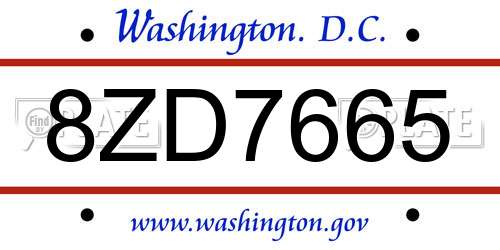 8ZD7665 District Of Columbia License Plate