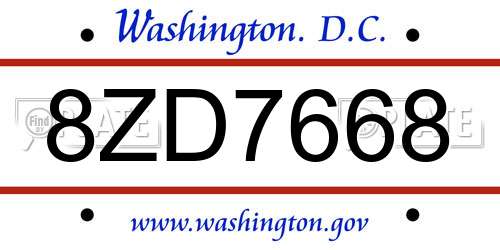 8ZD7668 District Of Columbia License Plate