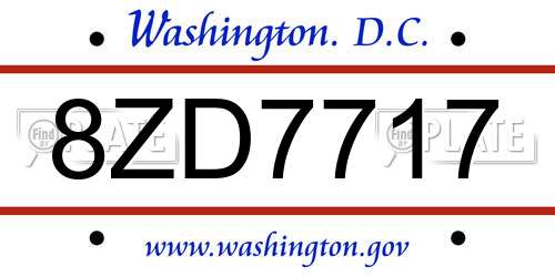 8ZD7717 District Of Columbia License Plate