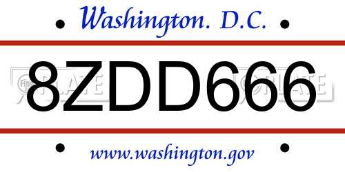 8ZDD666 District Of Columbia License Plate