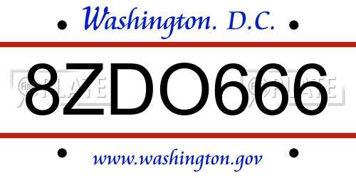 8ZDO666 District Of Columbia License Plate