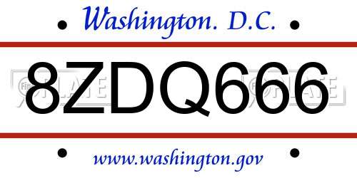8ZDQ666 District Of Columbia License Plate