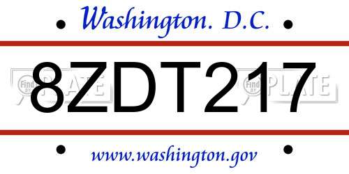 8ZDT217 District Of Columbia License Plate