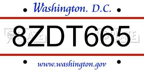 8ZDT665 District Of Columbia License Plate
