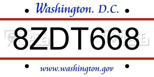 8ZDT668 District Of Columbia License Plate