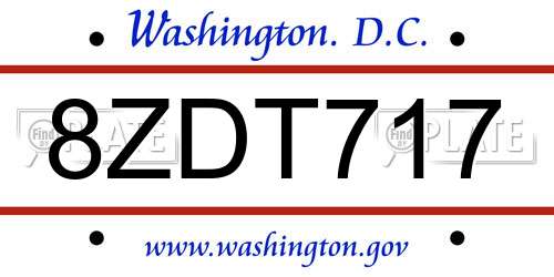 8ZDT717 District Of Columbia License Plate