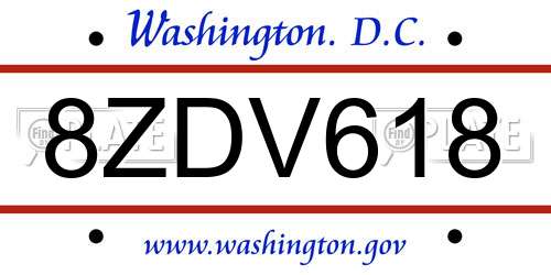 8ZDV618 District Of Columbia License Plate