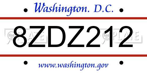 8ZDZ212 District Of Columbia License Plate