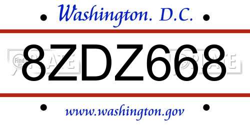 8ZDZ668 District Of Columbia License Plate