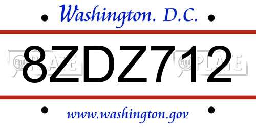 8ZDZ712 District Of Columbia License Plate