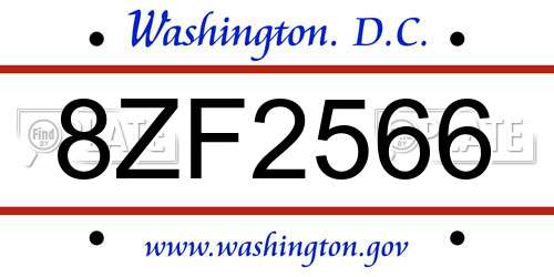 8ZF2566 District Of Columbia License Plate
