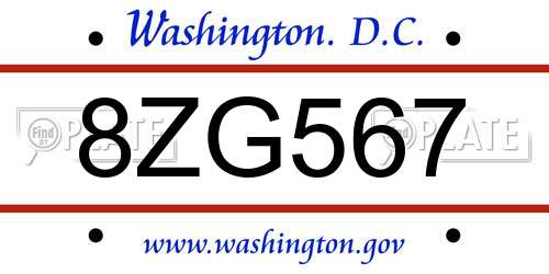 8ZG567 District Of Columbia License Plate