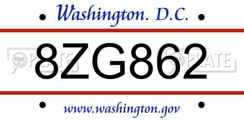 8ZG862 District Of Columbia License Plate