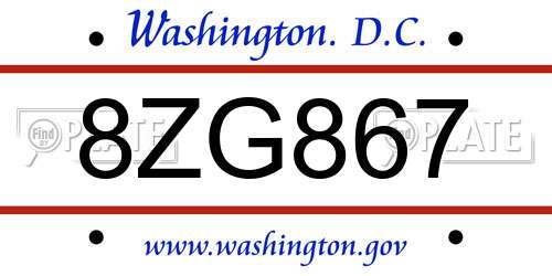 8ZG867 District Of Columbia License Plate