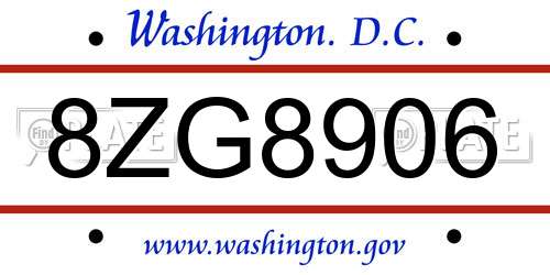 8ZG8906 District Of Columbia License Plate