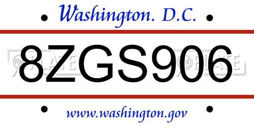 8ZGS906 District Of Columbia License Plate