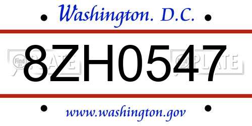 8ZH0547 District Of Columbia License Plate