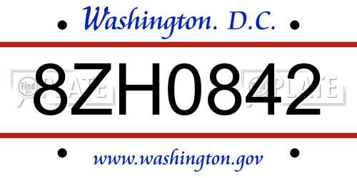 8ZH0842 District Of Columbia License Plate
