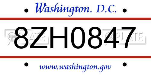 8ZH0847 District Of Columbia License Plate