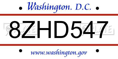 8ZHD547 District Of Columbia License Plate