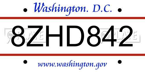8ZHD842 District Of Columbia License Plate