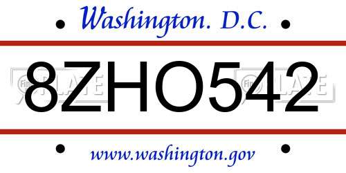 8ZHO542 District Of Columbia License Plate