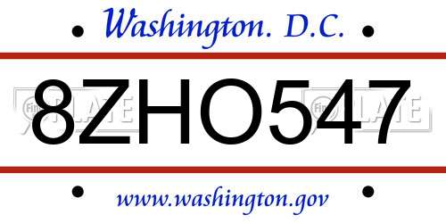 8ZHO547 District Of Columbia License Plate