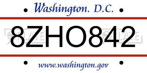 8ZHO842 District Of Columbia License Plate