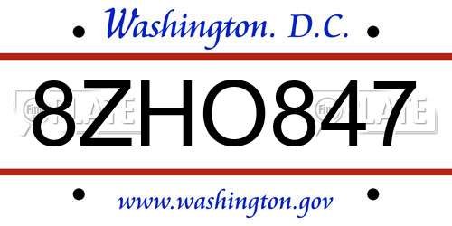 8ZHO847 District Of Columbia License Plate