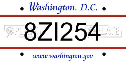 8ZI254 District Of Columbia License Plate