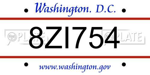 8ZI754 District Of Columbia License Plate