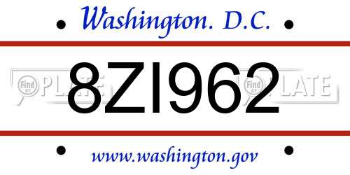 8ZI962 District Of Columbia License Plate
