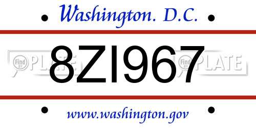 8ZI967 District Of Columbia License Plate