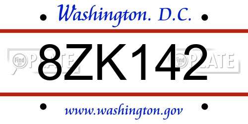 8ZK142 District Of Columbia License Plate