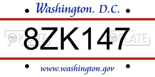 8ZK147 District Of Columbia License Plate