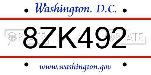 8ZK492 District Of Columbia License Plate