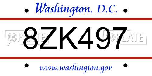 8ZK497 District Of Columbia License Plate